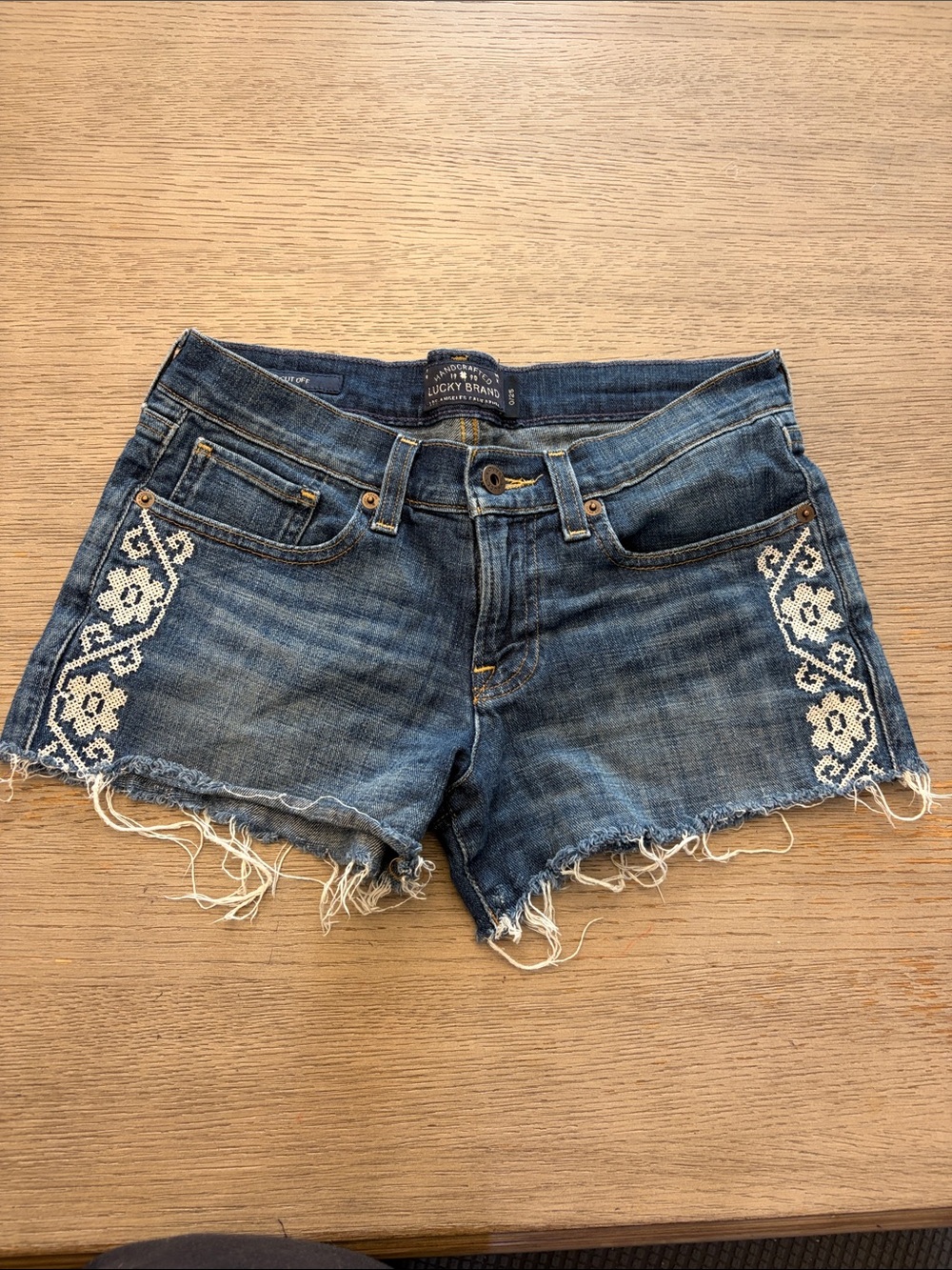 Lucky Brand Dark Blue Denim Shorts with White Embroidered Sides